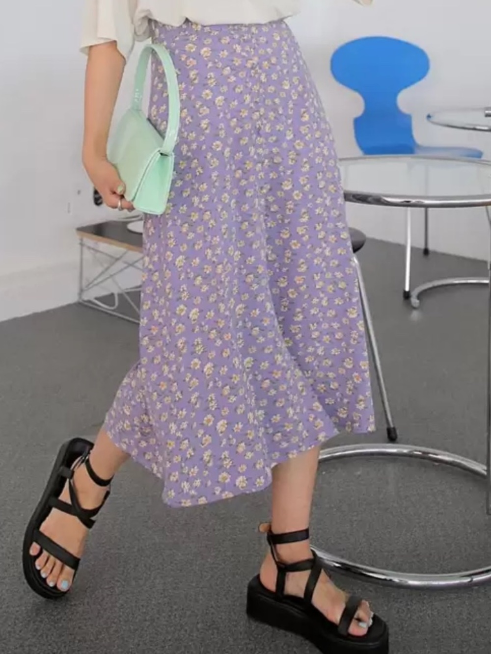 Floral Lavender Midi Skirt - Women's Floral A-Line Skirt